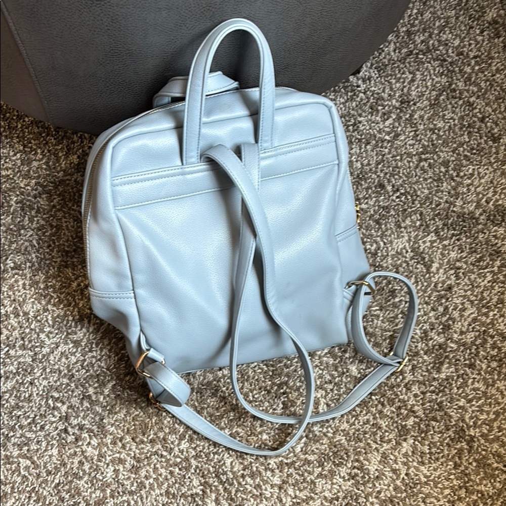 Powder Blue Leather Backpack/Purse with Structured Design - Picture 2 of 3